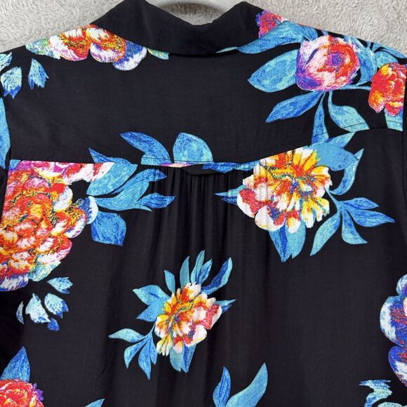 Maeve Top Women 4 Black Red Floral V-Neck Collared 3/4 Sleeves Button Up Casual - Picture 7 of 13